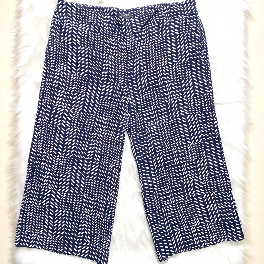 SOLD-NWOT Loft Navy Blue Cropped Wide Leg Pants - Picture 2 of 6